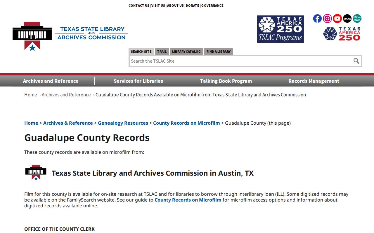 Seguin previous residents archival tax rolls and deed holdings at TSLAC