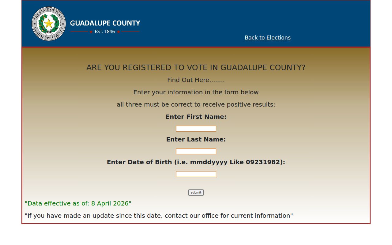 Seguin residents directory Guadalupe County voter lookup fields