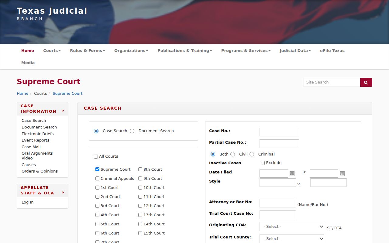 Seguin residents directory Texas court case search fields