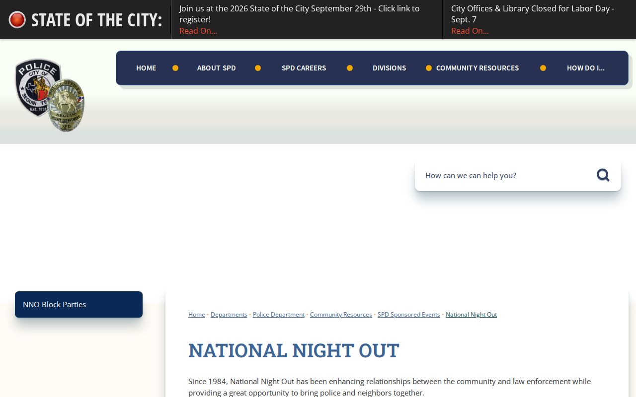 Seguin neighbors National Night Out block community registration details